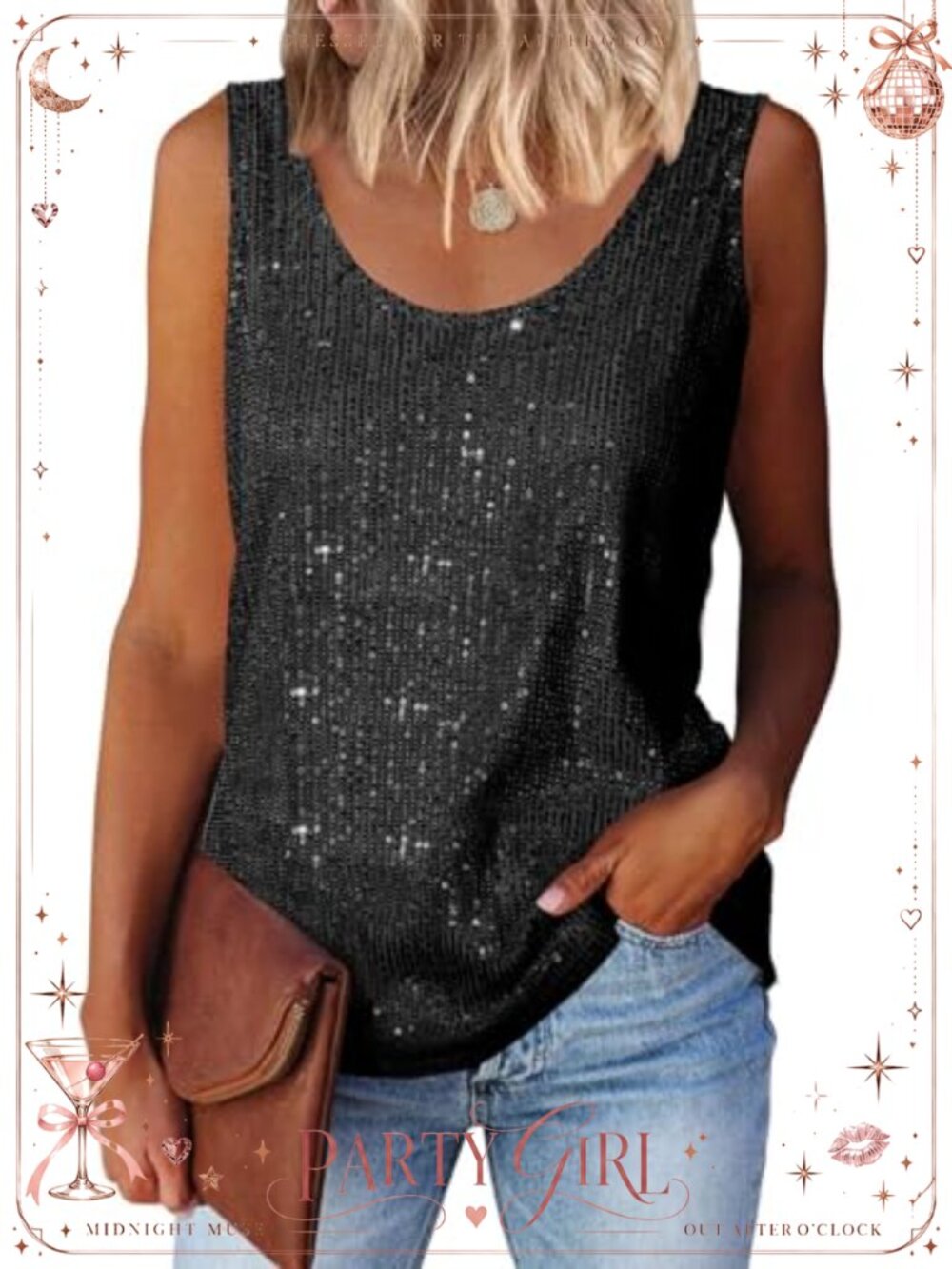 Sequin Tank Top Sleeveless Sparkle Shimmer Camisole Party Dance